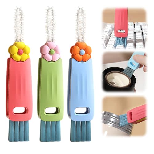 3 in 1 Cup Lid Cleaning Brush, 2025 New Crevice Cleaning Brush for Bottle Gap Tight Spaces, 3 in 1 Multifunctional Cleaning Portable Cup Lid Cleaner with Brush