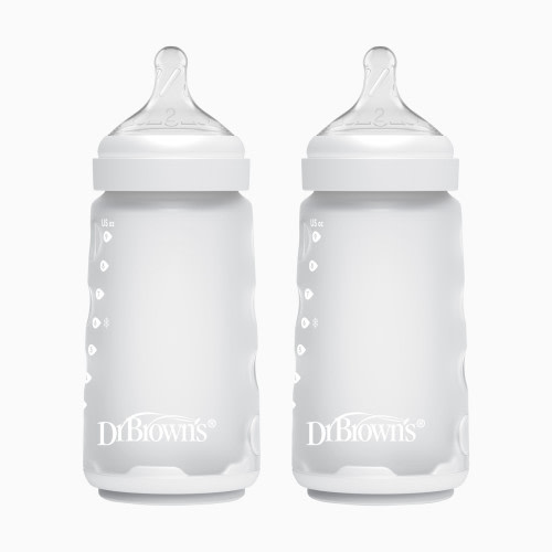Dr. Brown's Options+ Wide-Neck Silicone Baby Bottles - White, 9 Oz