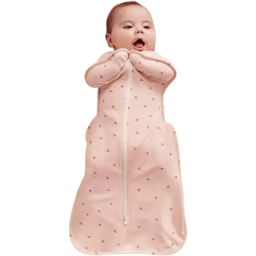 Love to Dream Swaddle Up Bamboo, Arms Up Position, Soft and Luxurious 100% Viscose from Bamboo - Wearable Blanket - 1.0 TOG - (20-24°C) Ideal for Moderate Temps (Cherries Blush, Medium, 6–8.5kg)