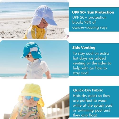 SwimZip Sun Hat with Neck Flap | UPF 50+ Protection for Baby, Toddler, and Kids