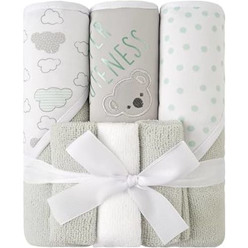 Viviland Baby Towels and Baby Wash Cloths Set Hooded Baby Towels Baby Wipes Absorbent Bath Face Towels Burp Cloths or Face Towels for Girl Boy 6-Pack Size 28 x 28 Inch(Grey Koala)
