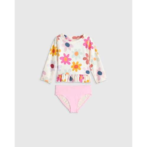 Long Sleeve Ruffle Rash Guard Two-Piece Swimsuit - Baby Girl in Happy Floral