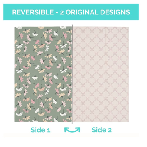 JumpOff Jo Baby Play Mat - Large Folding Foam Play Mat for Infants, Babies, Toddlers, Waterproof, Double-Sided (70" x 59") - Garden Party