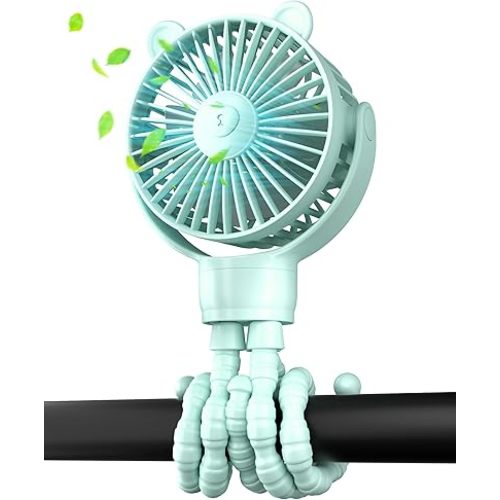 Portable Mini Stroller Fan, Battery Operated Small Clip on Fan, Detachable Flexible Tripod Baby Fan with 3 Speed, Rechargeable Personal Fan for Car Seat Crib Treadmill Travel