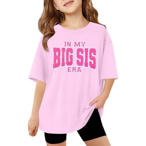Big Sister Shirts for Girls in My Big Sis Era T-Shirt Oversized Kids Sparkly Graphic Short Sleeve Outfits