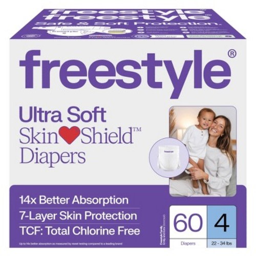 Freestyle Hyper Absorbent Ultra Soft TCF Baby Diapers - Size 4 - 60 ct