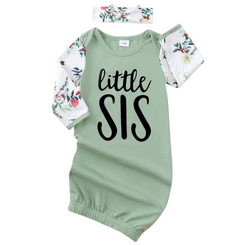 AMAWMW Newborn Baby Girl Little Sister Sleeper Gown Stripe Long Sleeve Nightgown Pajamas Gifts Stuff Essential Outfit