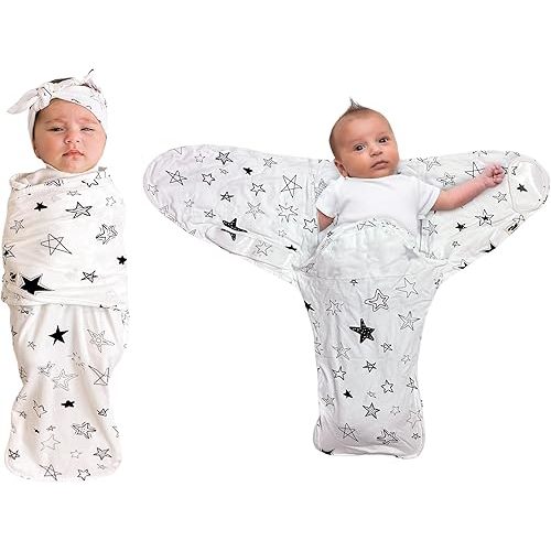 Norani Baby Snugababe Swaddle Pod for Newborns – Secure Arm Inserts Prevent Escape, Easy-Zip for Diaper Changes, Award-Winning Best Sleep Solution, Stars