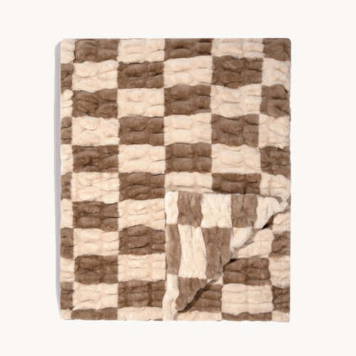 Tan and White Checkered Blanket | Latte Check – Lola Blankets