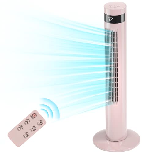 Antarctic Star Tower Fan Portable Floor Fans 85°Oscillating Fan 36'' Quiet Cooling 12H Timer Remote Control Standing Bladeless Electric 3 Speeds Wind 3 Modes Bedroom Office(36 inch, Pink)