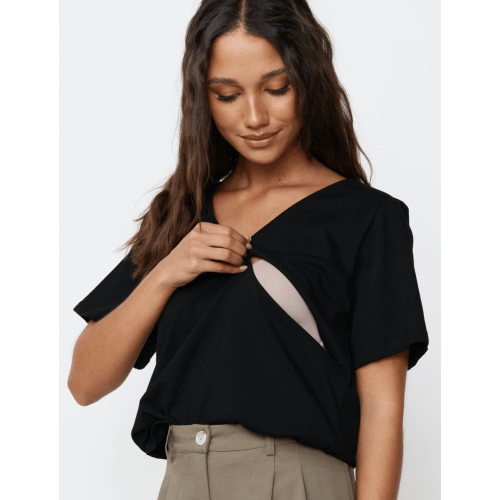Black V-Neck Breastfeeding Tee – Apero Label