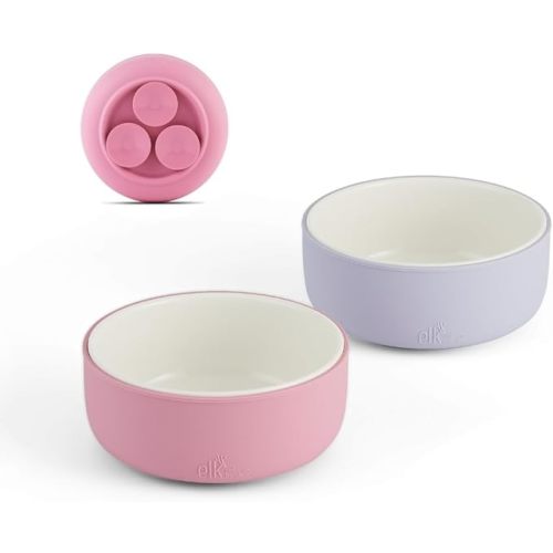 Elk and Friends Kids Porcelain Bowls with Silicone Suction Sleeve | Kids/Toddler/Baby Feeding | Microwave & Dishwasher Safe | Non slip | Cereal/Soup/Snack Dishes & Dinnerware