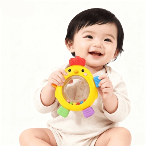 Baby Silicone Teethers for 0-36 Months Baby Chicken Rattles Teethering Rings BPA Free Baby Chew Toys Teether Neutral Newborn Gift