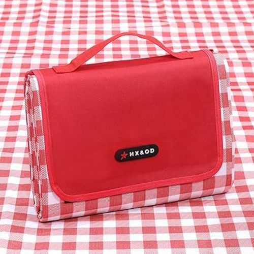 HX&OD Outdoor Picnic Blanket 80"X80" Picnic Mat Extra Large Camping Blanket Beach Blanket Foldable Waterproof Sand Mat Hiking Travel Family Concerts(Red)