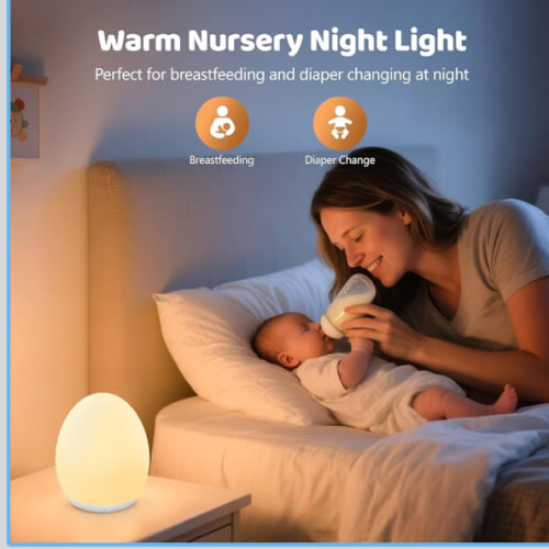MediAcous Night Light for Kids, Baby Egg Light for Nursery, 7 Colors Changing & Stepless Dimming, Soft Silicone Touch Night Lamp with 1 Hour Timer, Rechargeable Nursery Night for Breastfeeding
