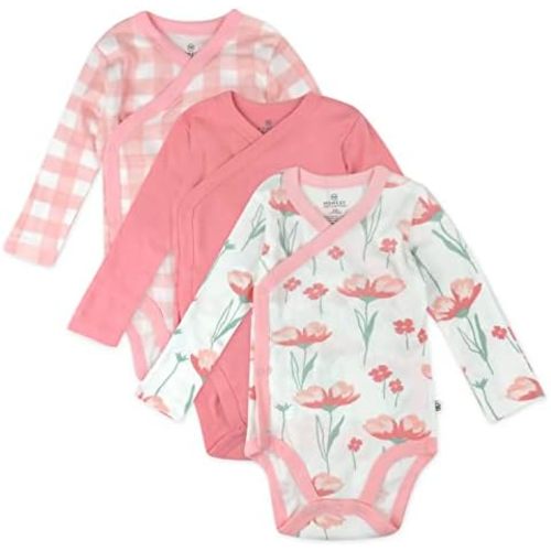HonestBaby Baby 3-pack Long Sleeve Side-snap Kimono Bodysuits Organic Cotton for Infant Baby Boys, Girls, Unisex