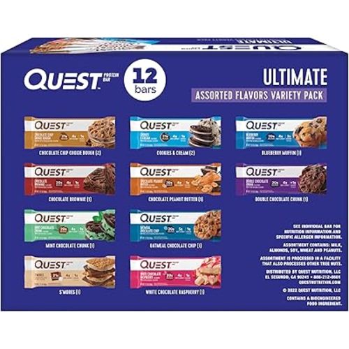 Quest Nutrition Ultimate Variety Pack Protein Bars, High Protein, Low Carb, Gluten Free, Keto Friendly, 12 Count