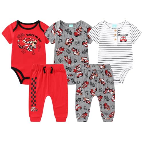 Disney Cars McQueen Baby Boys Bodysuit and Pants 5 Piece Outfit Set