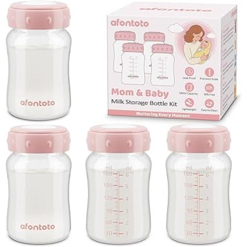Breastmilk Storage Bottle Compatible with Spectra S1/S2/SG/9Plus /Motif Luna Flange, 4PCS Wide-Neck Spectra Bottles for Pumping, Baby Bottle Storage with Lid Fit Momcozy Breast Milk Cooler 22oz, Pink