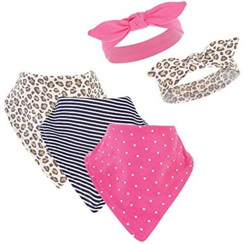 Hudson Baby Unisex BabyCotton Bib and Headband or Caps Set