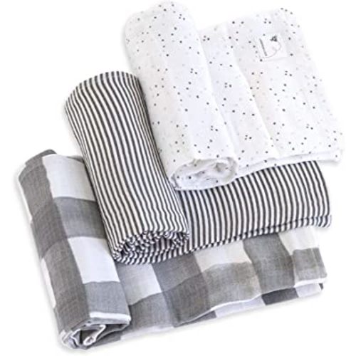 Burt's Bees Baby-HM25787 - Swaddles, Muslin Cotton Baby Blankets, 3-Pack, Multipurpose Lightweight & Breathable 100% Organic Cotton (Starry Eyes)