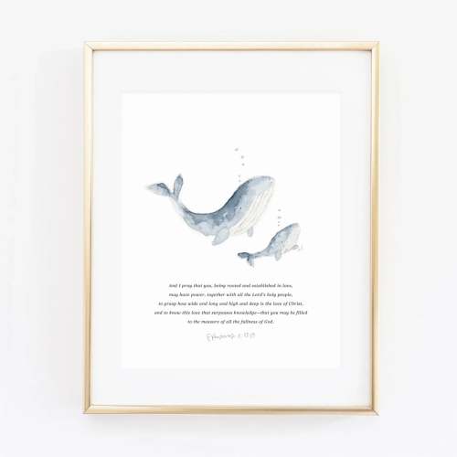 ephesians 3:17-19 mama + baby whale scripture print – emily lex studio