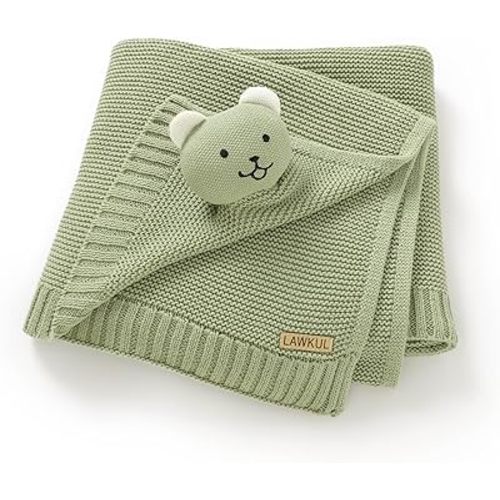 LAWKUL Baby Blanket Bear Lovey Soft Plush Security Blanket for Newborns Infants Boy Girl Knit Snuggle Comfort Green 40x30in