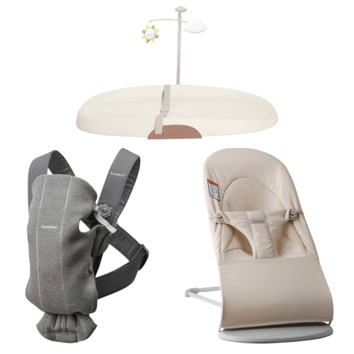 Baby Essentials Bundle with Changing Pad, Bouncer & Baby Carrier