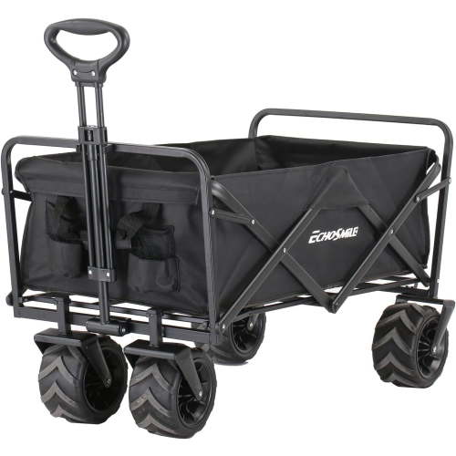 Heavy Duty 350 Lbs Capacity Collapsible Wagon, Outdoor Folding Camping Wagons, Grocery Portable Utility Cart, Adjustable Rolling Carts, All Terrain Sports Wagon with Big Wheels