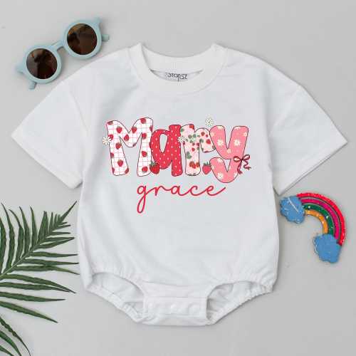 Personalized Strawberry Baby Bubble Romper, Summer Baby Bodysuit, Cute Fruit Baby Outfit, Custom Birthday Baby Clothes, Baby Shower Gift