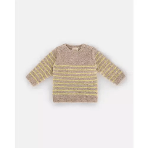 Brands We Love Striped Long Sleeve Top Fuzzy - Pecan/Chartreuse by Janie and Jack