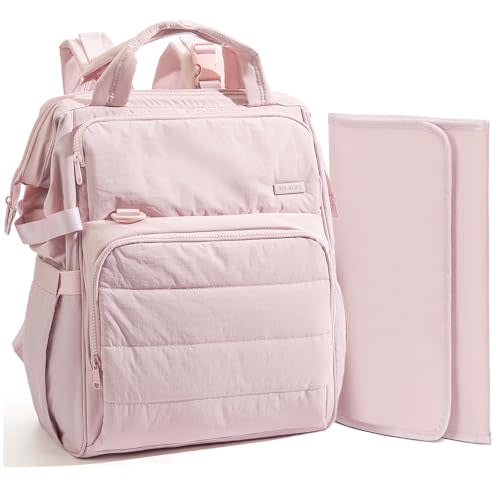BELALIFE Backpack Diaper Bag with Changing Pad, Baby Care Organizer | Diaper backpack for Moms and Dads, with insulated bottle pockets and stroller straps for baby travel essentials, Pink