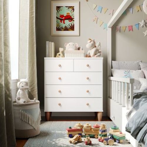 Buzz & Bloom Large Kids 5-Drawer Wood Dresser Chest for Bedrooms
