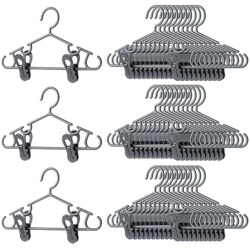 Hsei Baby Hangers with Clips Toddler Hangers with Clips for Kids Pants Closet Coat Skirts Socks(Gray,120 Packs)