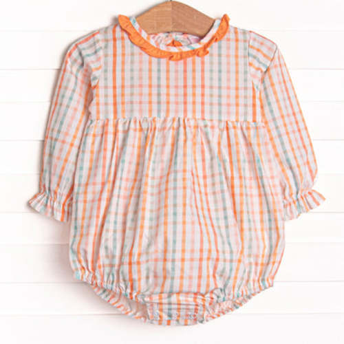 Patchwork Plaid Ruffle Neck Bubble, Orange – Stitchy Fish