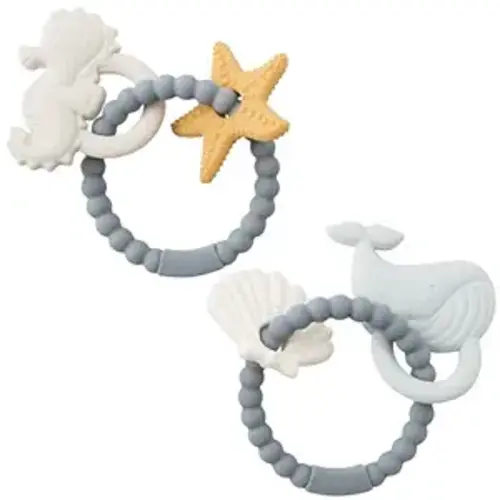 2Pcs Silicone Teething Toys for Babies, Baby Chew Teether Ring Toys | Summer Ocean Beach Theme Soft Teether, Soothing Sore Gums Teething Ring, Newborn Gift for Infant Toddler Boy Girl Baby Shower