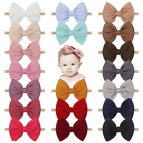 4.5 inches Hand-made Baby Bow Nylon Stretchy Headband Colorful Pack of 19 for Newborn Infant Toddler Hair Accessories
