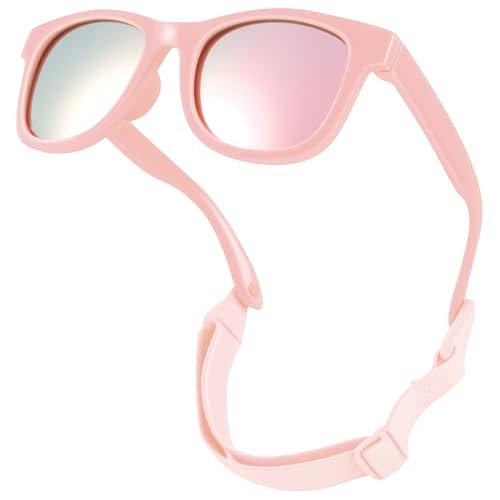 Polarized Baby Sunglasses with Strap - Unbreakable Infant Sunglasses for Newborn Toddler Girls Boys Age 0-12 Months