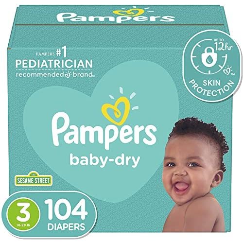 Diapers Size 3, 104 Count - Pampers Baby Dry Disposable Baby Diapers, Super Pack