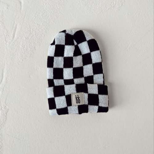 ff Knit Beanie  | Black + White Checkerboard