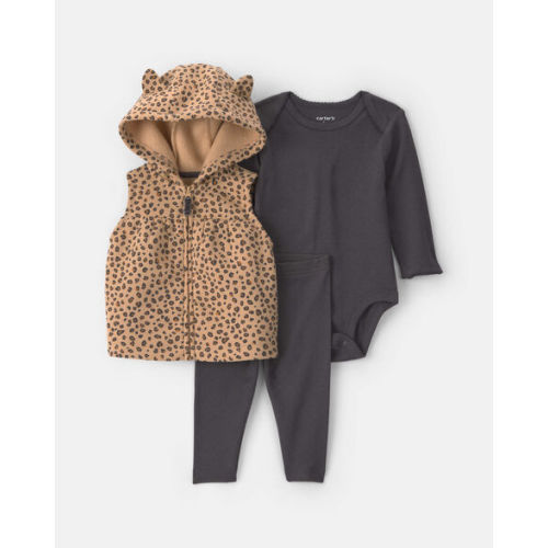 Baby Girl 3-Piece Leopard Fleece Long-Sleeve Layering Set - Brown/Black | Carter's