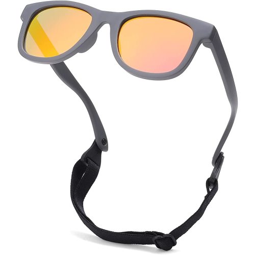 COASION Bendable Flexible Polarized Newborn Baby Sunglasses with Strap for Infant Boys Girls Age 0-24 Months (Brown/Orange Mirror)