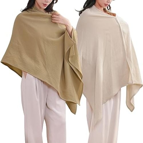 TADO MUSLIN 2-Pack Nursing Covers for Breastfeeding, 100% Organic Cotton Muslin Nursing Cover for Mom, Soft Breathable Breastfeeding Cover, Full Privacy Cover for Nursing, Extra Coverage L Khaki Beige