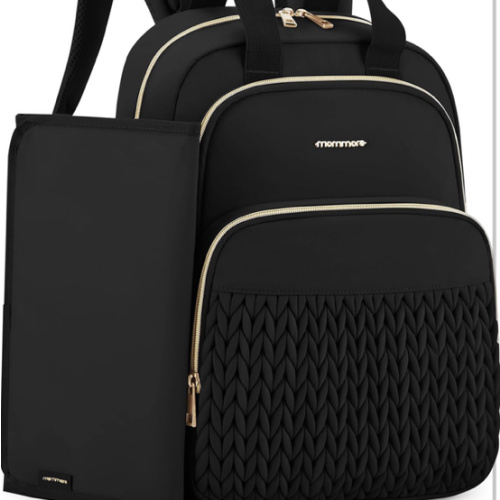 mommore Diaper Bag Backpack, Stylish Travel Baby Bag with Insulated Pockets, Changing Pad and Stroller Straps for Toddler (L-Black, Large-27L)