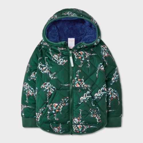 Baby Boys' Dino Printed Quilted Reversible Puffer Jacket - Cat & Jack™ Dark Green 12M