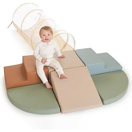 ZICOTO Fun Climbing Toy Set for Toddlers Aged 1-3 - Incl. Crawl Through Tunnel & PU-Leather Climbing Blocks for Unlimited Indoor Fun - Perfect Foam Play Gym for Baby/Kids to Safely Learn New Skills