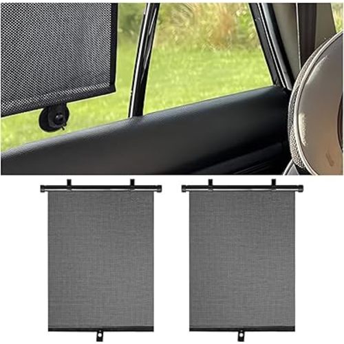 2PCS Car Window Shades for Baby, Retractable 16"×18" Vehicle Sunshade Protection Roller with Suction Cups, Side Sun Shade Visor Glare Heat Blocker, Universal Automotive Accessories(Black)