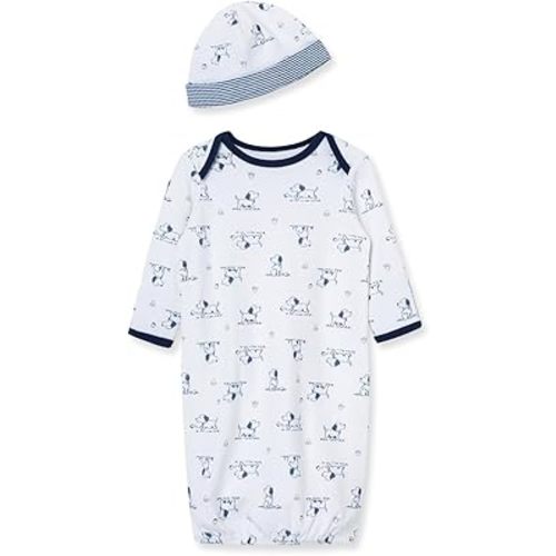 Little Me Clothes for Baby Boys' 2-Piece Nightgown and Cap Set 100% Cotton with Elastic Bottom, Baby Essentials, 0-3 Months