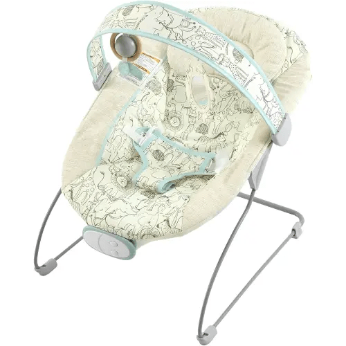 Portable Baby Bouncer Seat with 8 Melodies, 3 Vibration Levels & Adjustable Volume, Foldable Infant Bouncer Rocker with Safety Harness for Baby 0-6 Months, Indoor & Outdoor Use BR2404