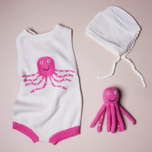Octopus Bodysuit, Hat & Rattle Set